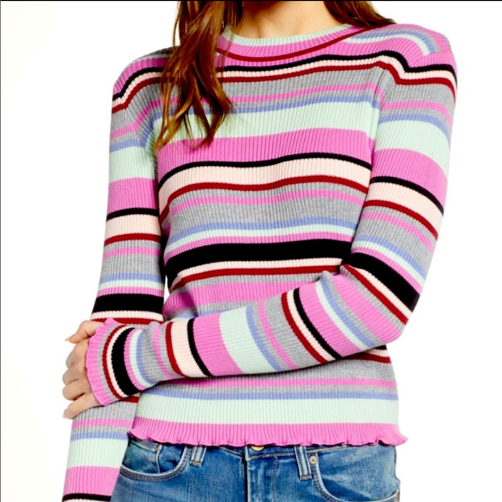 Nordstrom pink striped light weight frill sweater